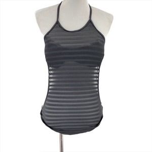 NEW Selfiego Black Mesh Stripe One Piece Swimsuit